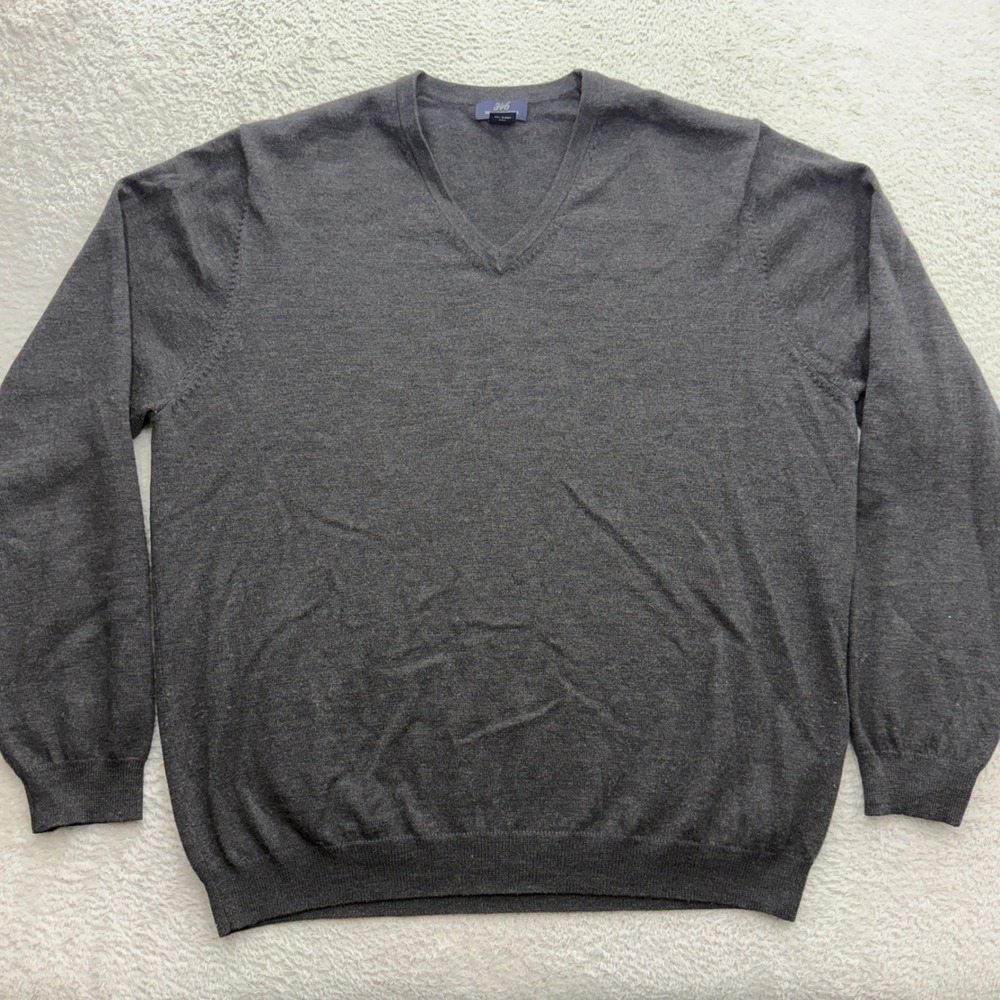 Brooks Brothers 346 Mens XL Charcoal Grey Merino Wool V-Neck Stretch Sweater
